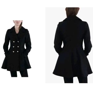 Women Fall Winter Pea Coat Buttoned Black Size Large New No Tags